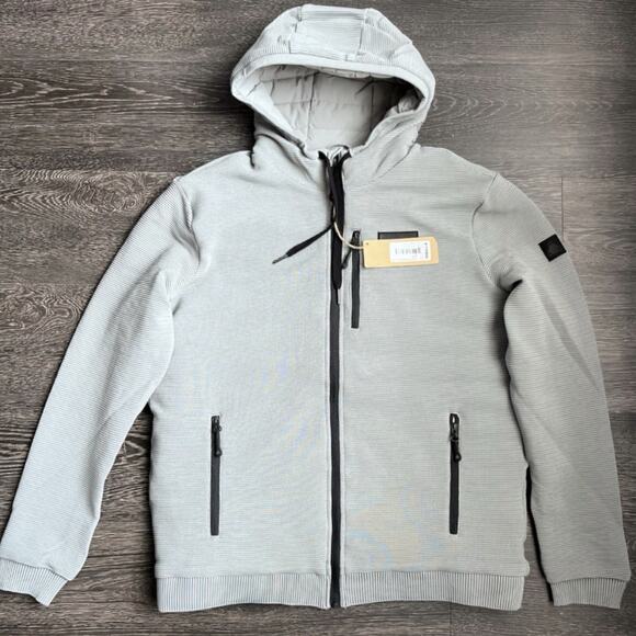 Men’s Tobe Vortex Windfleece Quilted Puffer Hooded Jacket Medium Gray NTW Gorp - Picture 1 of 9